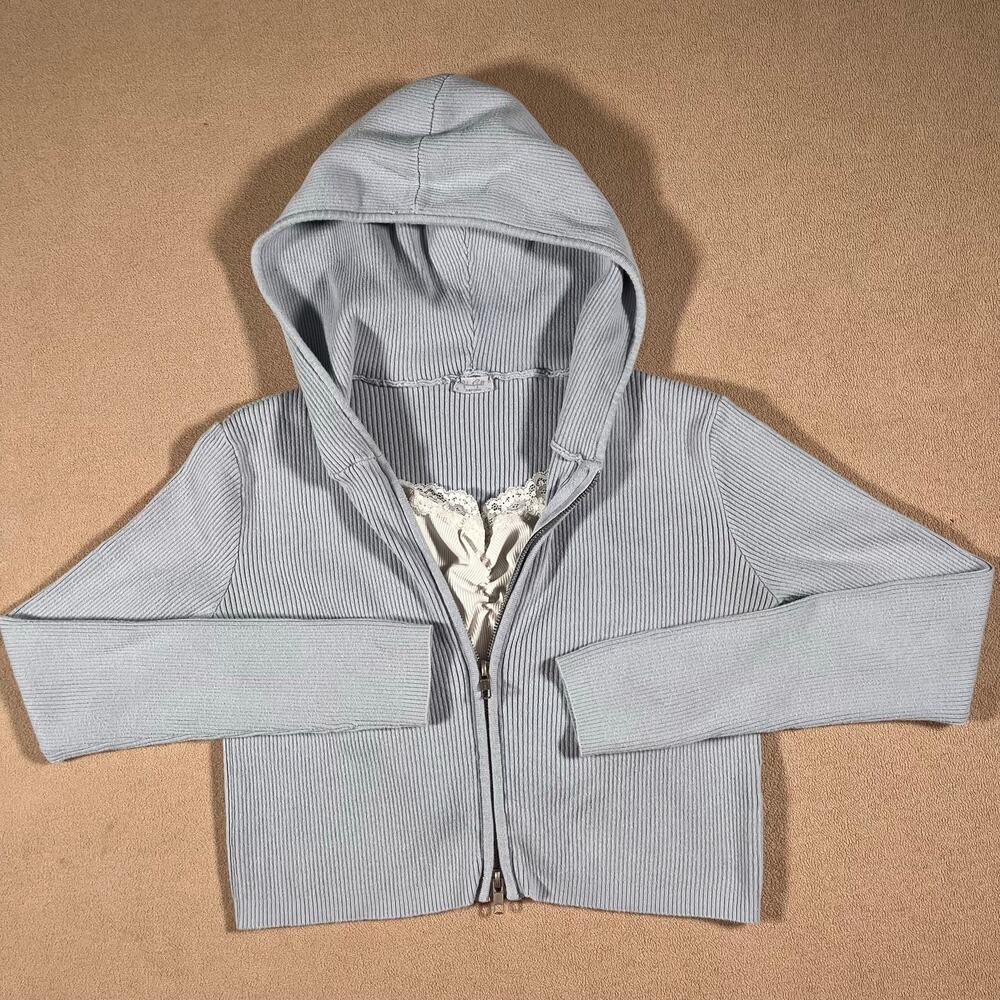 Brand Melville Women's/Teens Pale Blue Dainty Coquette Cropped Zip Up Hoodie